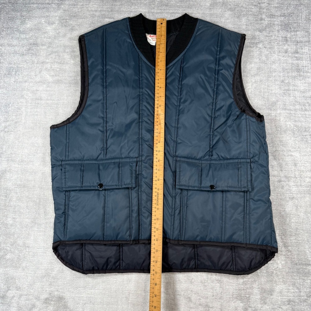Hollofil 808 Vest Mens XL Blue Puffer Vintage 1970s Quilted Puffer Cargo Pocket - Picture 5 of 8